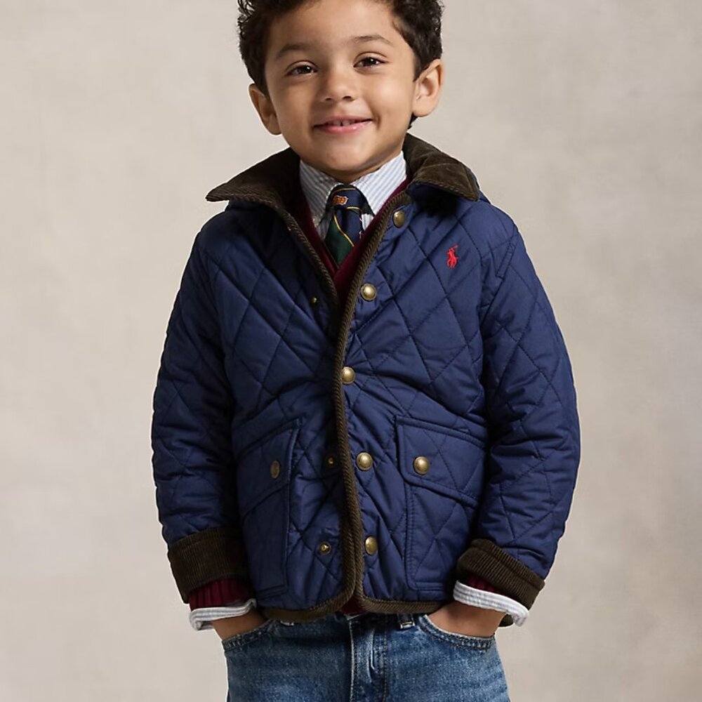 Ralph Lauren Quilted Fall Jacket Boys/Kids 5y Navy/brown Corduroy Collar